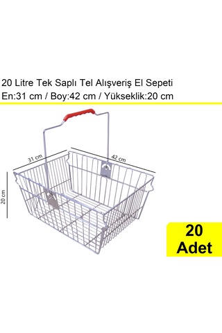 Tel Alışveriş El Sepeti 20 Litre Tek Saplı 20 Adet / En:31 Boy:42 Yükseklik:20 Cm Metal