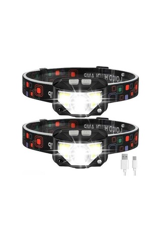 Ulzyvf Şarj Edilebilir Baş Lambası, Beyaz Kırmızı Işık, 1100 Lumen, 2 Paket Hareket Sensörlü Su Geçirmez Baş Işıkları Siyah