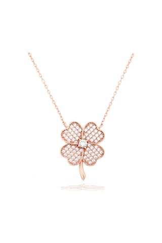 Brezza Lusso Jewelry Luck Serisi Dört Yaprak Caoverleaf Gümüş Kadın Kolye 45 CM 45 CM