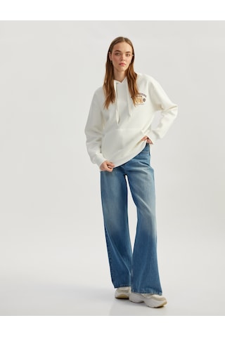 Koton Kapüşonlu Kanguru Cepli Baskılı Oversize Sweatshirt Ekru 5sal10602ık Ekru