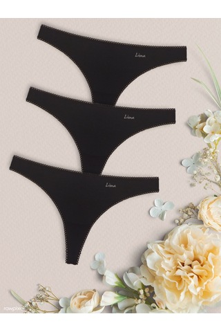 3 Lü Paket Siyah Renk Kadın G String