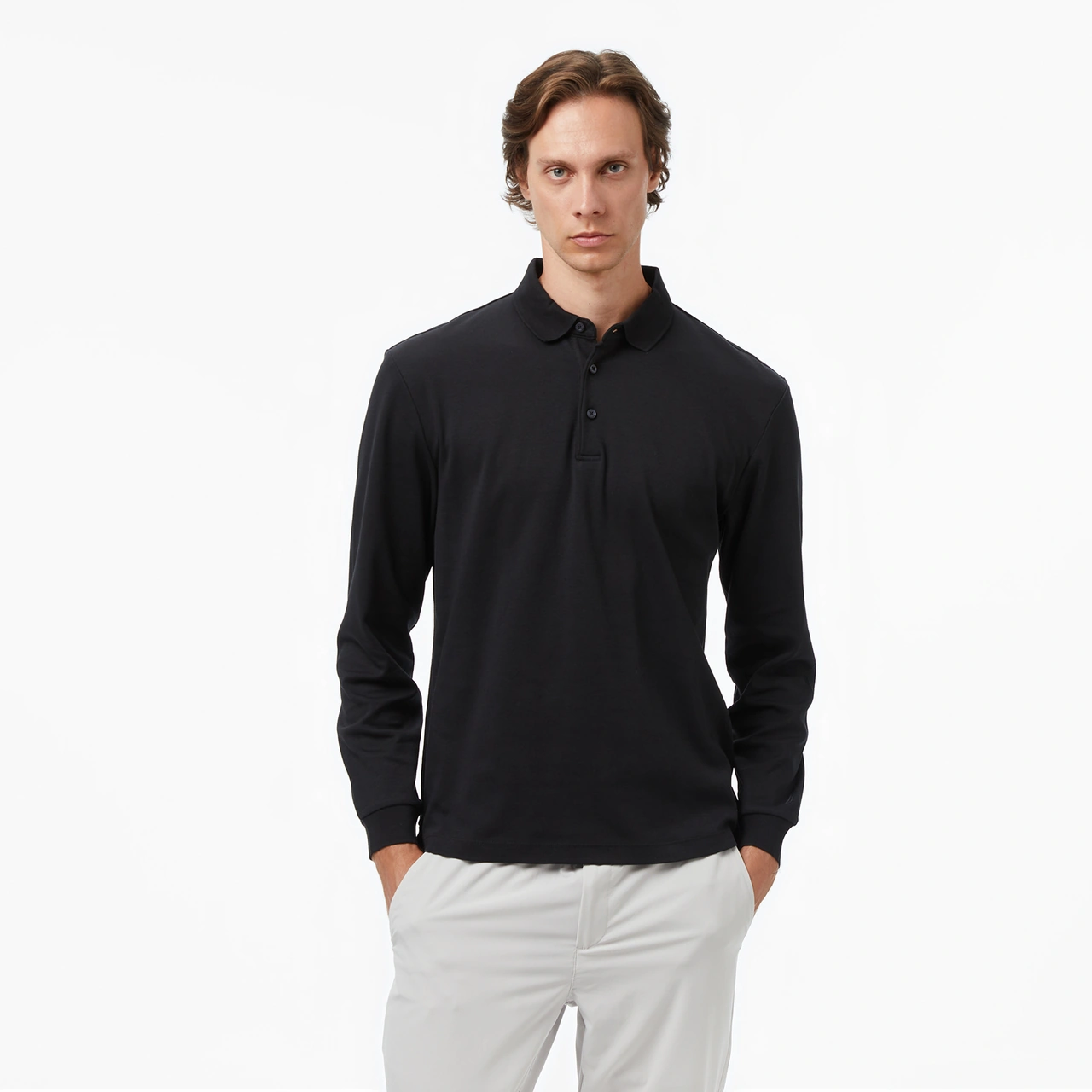 Nautica Erkek Siyah Classic Fit Uzun Kollu Polo Yaka T-shirt Düz K57024t Siyah