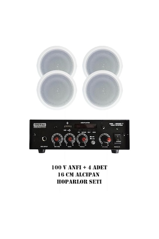 100v Octai Anfi Ve 4 Adet 13 Cm Alçıpan Tavan Hoparlör Seti