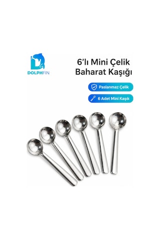 6 Lı Mini Paslanmaz Çelik Baharat Kaşığı Ölçü Ve Servis Kaşık Seti Metalik