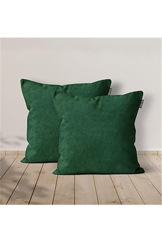 2'li Kadife Dokulu Kırlent Kılıfı Yeşil-1953 - Yeşil