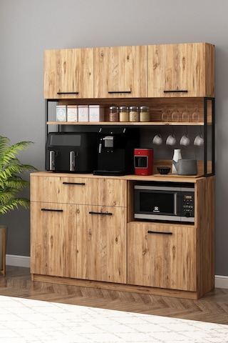 Ervin Kahve Köşesi 3 Kapaklı Airfry Kiler Dolabı Çok Amaçlı Erzak Dolabı Atlantik Çam Atlantik Çam