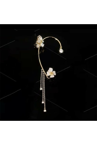 Samdoo Altın Sağ Tekli Kelebek Tassel Gömlek Kulağık, Deliksiz Kulaklık, Fransız Stilinde Modern Kadın Aksesuarı Re2204585 Gold