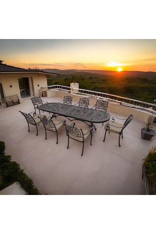 Aden 8 Kişilik Bahçe Yemek Takımı Metal Döküm Rehome Siyah