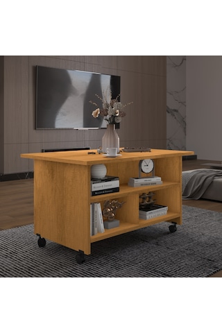 Asra Trend Orta Sehpa OS001 %100 MDF Tekerlekli İki Katlı Geniş Raf Takımı Petra