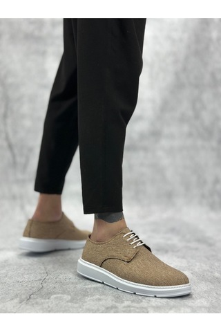 DMR Elegance Ba0003 Bağcıklı Klasik Spor Keten Hardal Beyaz Taban Casual Erkek Ayakkabı Rekli
