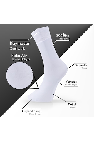 Saf Bambu Erkek Soket Uzun Düz Beyaz Çorap Dikişsiz Premium Kutulu 6'lı L5952aznb Softaura