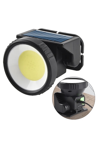 Cob Led Beyaz Kırmızı Solar Kafa Lambası Feneri Type-c Şarjlı Siyah