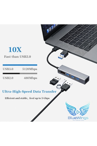 Multi Girişli Usb Type-c Ethernet Adaptör 3 Port Usb 3.0 Hub Rj45 Gigabit 1000 Mbps Lan Dönüştürücü Apple Uyumlu Macbook / Laptop