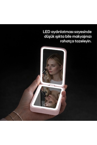 Woyax Ledli Makyaj Aynalı Powerbank 3000mah Taşınabilir Şarj Cihazı Apple Uyumlu iPhone Samsung Xiaomi Pembe
