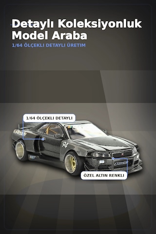 Greddy V2 1/64 Diecast Nissan Skyline Gt-r R34 Kaido Works Model Araba, Koleksiyonluk Bx-313373
