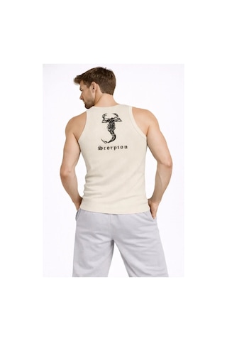 Epilons Zenda1125 Erkek Fitilli Atlet Sıfır Yaka Slim Fit Arka Baskılı Spor Atlet - Krem Zenda478