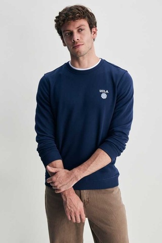 Ucla Valley Lacivert Bisiklet Yaka Baskılı Standard Fit Erkek Sweatshirt Lacivert