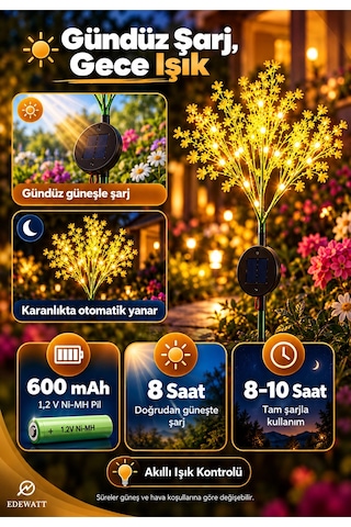 Dekoratif Çiçek Görünümlü Solar Led Lamba Güneş Enerjilli Su Geçirmez Bahçe Aydınlatma Diğer