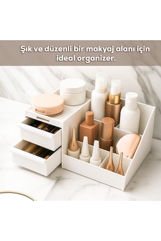 Porsima 5303 Çok Amaçlı Organizer 2 Çekmeceli Kozmetik Parfüm Krem Takı Makyaj Düzenleyici Beyaz