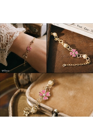 Pink Clover Şans 14 Ayar Altın Bileklik