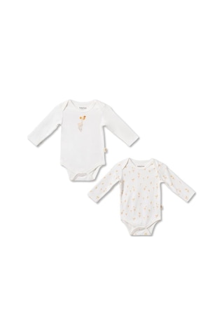 BabyCosy Organic Wear Bebek 2li Uzun Kollu Badi %100 Organik Pamuk, Bebek Ve Yenidoğan Serisi - Csy3052 Ekru