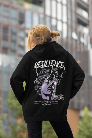 Sevbano Resilience Baskılı Unisex Oversize Tasarım Hoodie Siyah