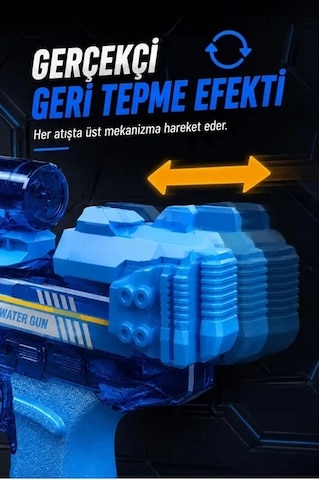 Mep Sarjlı Otomatik Su Tabancası Led Işıklı Geniş Su Hazneli Gerçekçi Geri Tepme Efektli Uzak Menzilli Najmaddin Standart