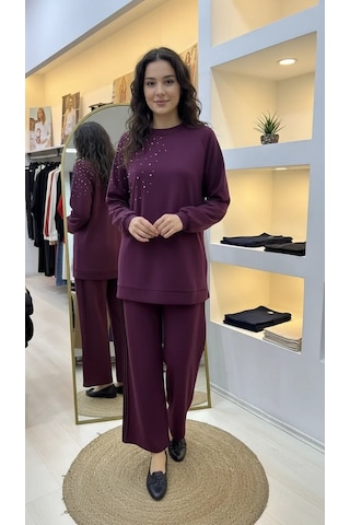 Nuss 1076 Taş Detay Takım Murdum Mürdüm