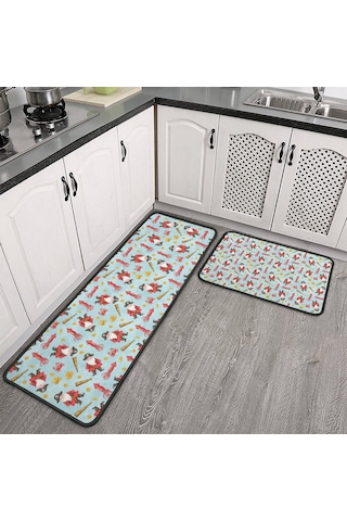 Noel Desenli 2'li Mutfak Matı, Anti-yorgunluk, Yastıklı Ve Kaymaz, Mutfak Ve Ofis İçin Noel Korsan Baba Noel