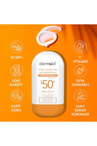 Dermokil Soleil Protection brown Spot Sun Fluid Cream Spf 50+ Leke Karşıtı Fluid Güneş Koruyucu 60 Ml