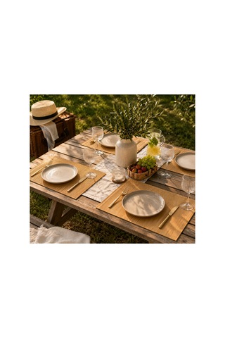 6'lü Set Bambu Amerikan Servisi Doğal Şık Sofra Sunumu Dekoratif Hasır Görünümlü Masa Servisi 30x38 Cm Kahverengi