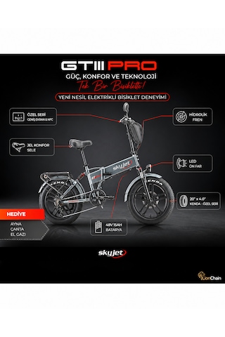 Skyjet Gtııı Pro 1000w Elektrikli Bisiklet Ayna Çanta Ve El Gazı Hediyeli Gri