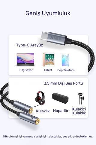 Type-c - Çift 3.5mm Kulaklık Mikrofon Dönüştürücü, Ses Ayırıcı Adaptör, Type-c Telefon Tablet Bilgisayar Uyumlu, Mikrofon Ve Kulaklık İçin Tak Çalıştır Aux Çevirici A563c