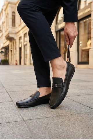 Pierre Cardin 90305 Rahat Esnek Hakiki Deri Erkek Loafer Ayakkabı Siyah