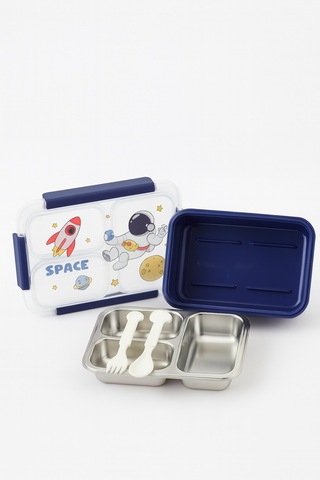 Dekorasyaa Mavi Çocuk Beslenme Kabı - Bölmeli Lunchbox - Vakumlu - 3 Bölmeli Mavi