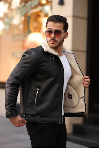 Erkek Napa Deri Içi Full Kürklü Yüksek Kalite Slim Fit Siyah-krem Mont & Ceket Siyah - Krem