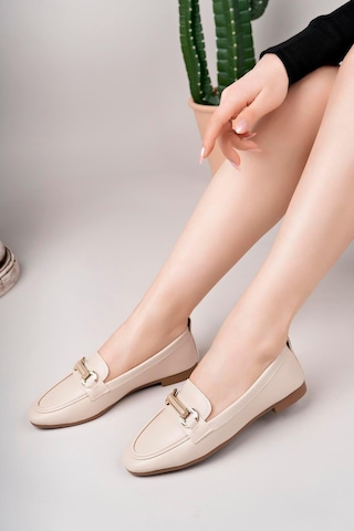 Aymood Kadın Loafer Makosen Casual Tokalı Günlük Ayakkabı Şık Ve Rahat D Nude Cilt Bej