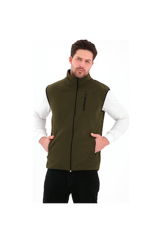 Erkek Tam Fermuarlı Spor Polar Yelek Haki
