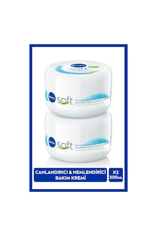 Nivea Soft Nemlendirici El Yüz ve Vücut Bakım Kremi Jojoba Yağı E Vitamini Pürüzsüz Cilt 2 x 300 ML