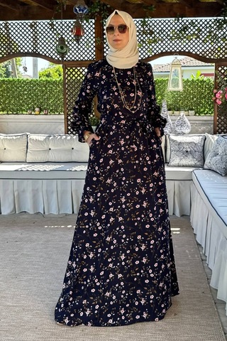 Rabia Şamlı Bihter Lacivert Elbise Normal