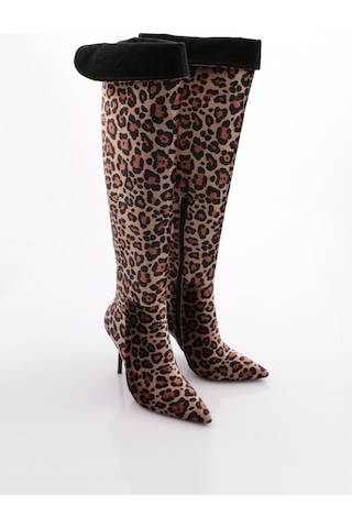 Dgn 8020 Kadin Yani Fermuarli Çizme 8020-2446-R1137 Leopar
