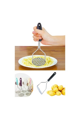 Plastik Saplı Delikli Metal Paslanmaz Patates Muz Yumurta Ezici Püre Yapıcı Çok Renkli