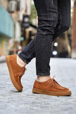 Shoetyle - Taba Süet Bağcıklı Erkek Günlük Ayakkabı 610-1004-1297 Taba