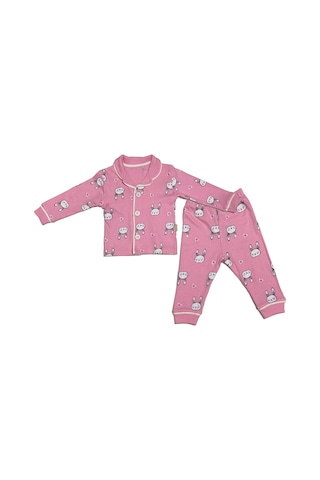 Babysena Tavşan Baskılı Kız Bebek Pijama Takımı Pembe