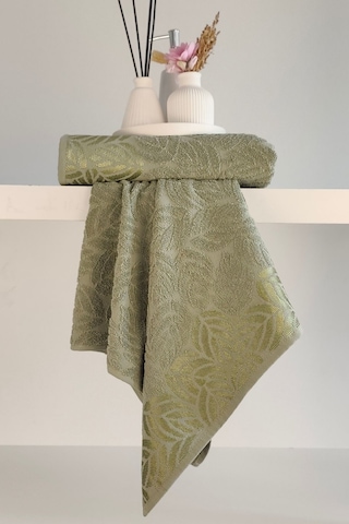 2'li Jakarlı Yaprak Desenli %100 Pamuk El Yüz Havlusu-50x90cm-yeşil Yesıl Yeşil