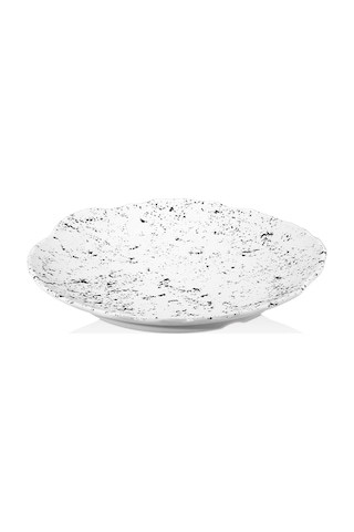 12 Adet Melamin Tatlı Tabağı Servis Tabağı - Makinede Yıkanabilir Mat Beyaz Kırçıl Desenli 28 Cm