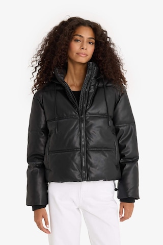 Defacto Regular Fit Kapüşonlu Polar Astarlı Suni Deri Mont F2142ax25wnbk27 Siyah-bk27