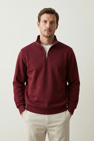 Elemge Pamuklu Erkek Sweatshirt Bordo Soft Touch Relax Fit Yarım Fermuarlı Dik Yaka 3 Iplik Nefes Alan