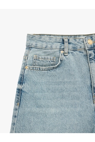 Koton Pamuklu Rahat Kalıp Duble Paça Mini Denim Şort Orta İndigo 6sal40032md