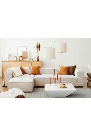 Mira Relax 4 Modül Köşe Koltuk Kırık Beyaz Keten Kumaş Antrasit